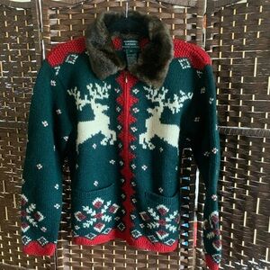 Lauren Ralph Lauren Green Sweater with Reindeer Design